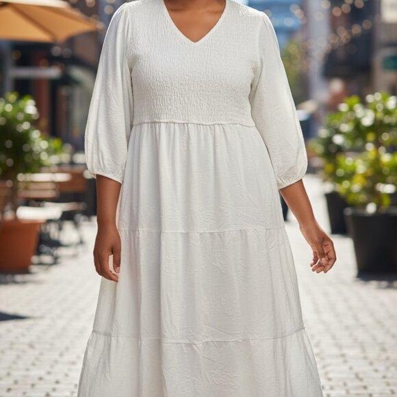 a.gain Dresses & Skirts - 536 WOMENS 2XL TIERED WHITE DRESS BY POLAGRAM